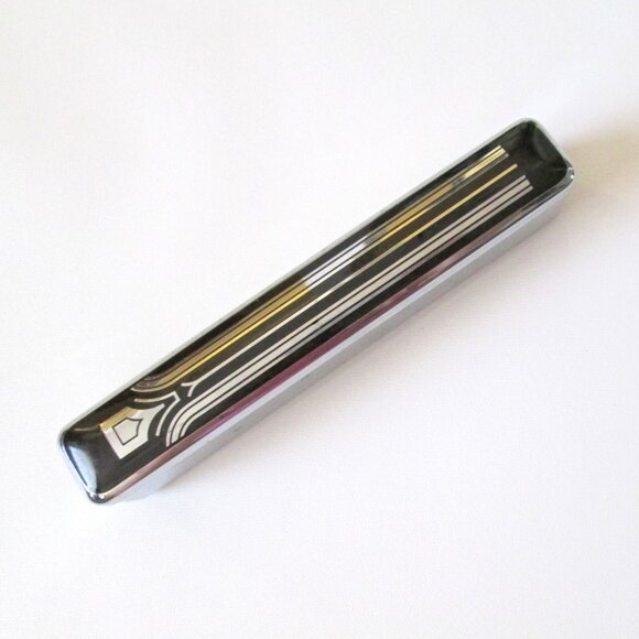 Vintage Art Deco Straight Razor Chrome Metal Case Vanity Piece Hinged Lid 7" - Picture 7 of 7